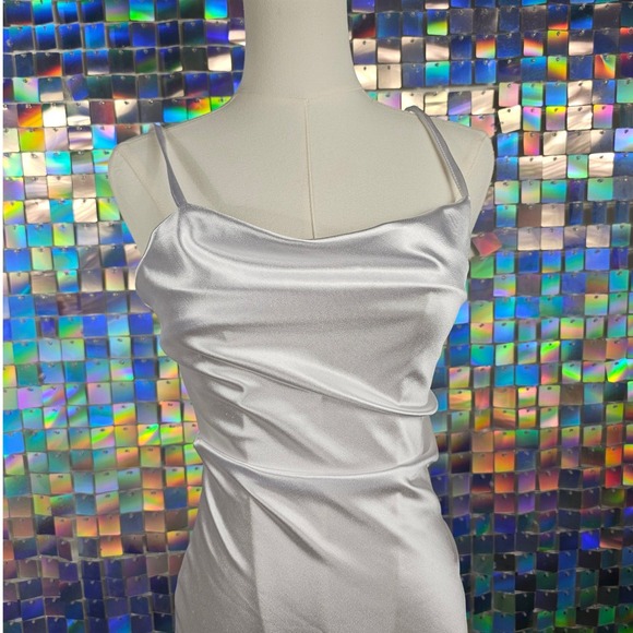 XXXitcat Silver Satin Cowl Neck Midi Slip Dress Spaghetti Strap - Picture 3 of 7